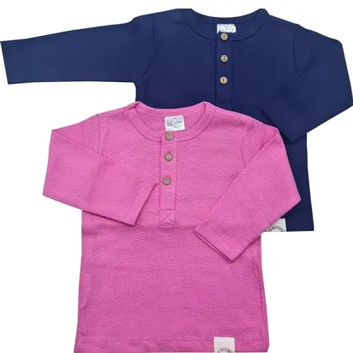 2er-Pack langärmelige Kinder-T-Shirts aus 100% Baumwolle – weiche Essentials für Jungen und Mädchen (9-12 Monate, Khaki - Rosa)