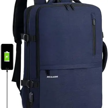 BECOJADDE Handgepäck Rucksack mit Laptopfach für 17 Zoll, Marineblau