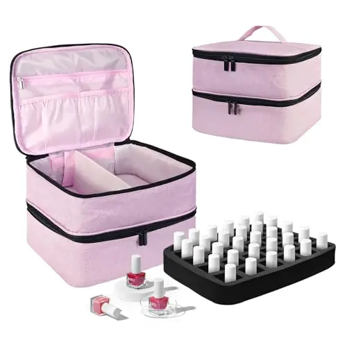 BOHEMIABY Nagellack Organizer Tasche, Doppelschichtig für 30 Flaschen & 1 Nagellampe (Pink)