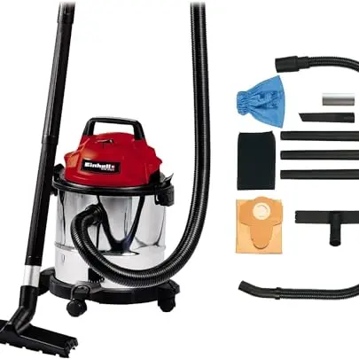 Einhell TC-VC 1812 S Nass-Trockensauger, 12 l Edelstahlbehälter, umfassendes Zubehör, Rot/Schwarz/Weiß