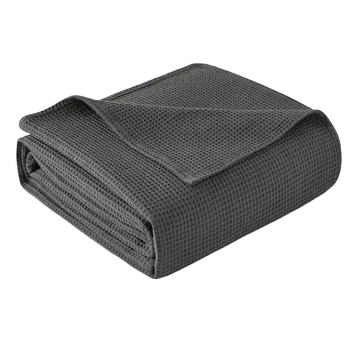 WOLTU Tagesdecke 150x200 cm aus Baumwolle, Waffeloptik, leichte Überwurfdecke für Bett oder Sofa, Dunkelgrau