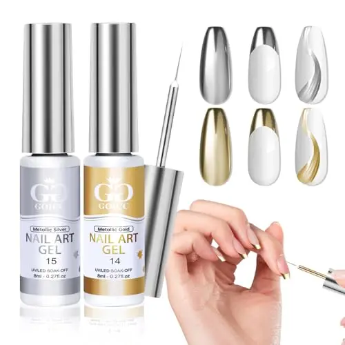 Gel Liner 3D Nail Art Set - Silber & Gold, 8ml, Metallic Nagellack für DIY Maniküre und Nail Design