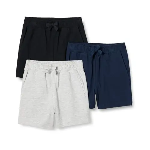 Amazon Essentials Jungen Shorts aus Baumwolljersey, 3er-Pack, in Hellgrau, Blau & Schwarz, für 5 Jahre