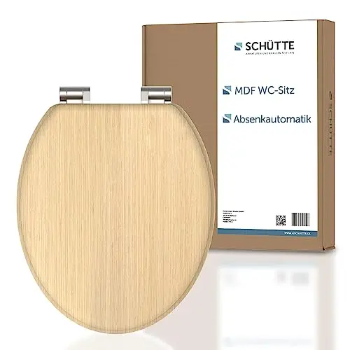 SCHÜTTE WC-Sitz NATRUAL mit Absenkautomatik aus Holz | Toilettensitz mit Klodeckel | Holzmotiv