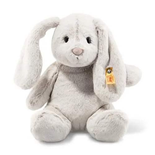 Steiff Hoppie Hase 28 cm hellgrau - Flauschiges Kuscheltier für Mädchen und Jungen, waschmaschinenfest