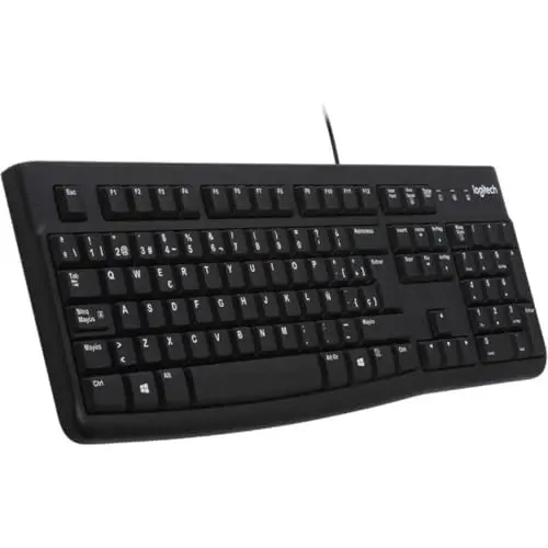 Logitech K120 Business Tastatur, kabelgebunden, USB, leises Tippen, spritzwassergeschützt, spanisches QWERTY-Layout - Schwarz