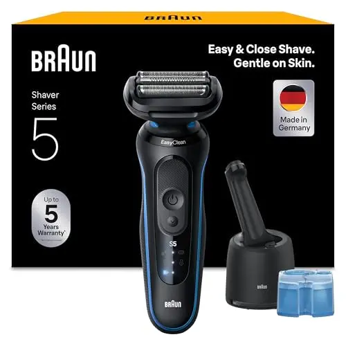 Braun Series 5 Elektrorasierer für Herren, nass und trocken, mit Reinigungsstation, wasserdicht, Made in Germany, Blau