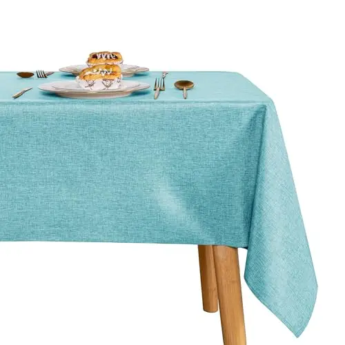 JIUZHEN Abwaschbare Blaue Tischdecke, Leinenoptik, Eckig 135x200 cm für Esszimmer und Garten