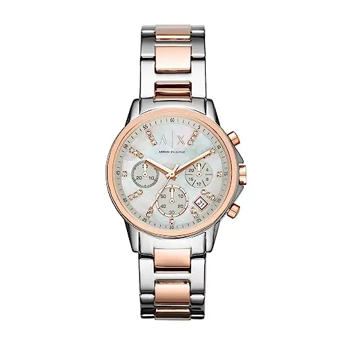 Armani Exchange Damen Uhr, 36mm Silber/Rosé Edelstahl, Quarzchronograph