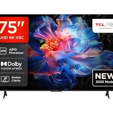 TCL 75V6C 75 Zoll 4K HDR Smart TV mit Google TV, Dolby Audio und Alexa