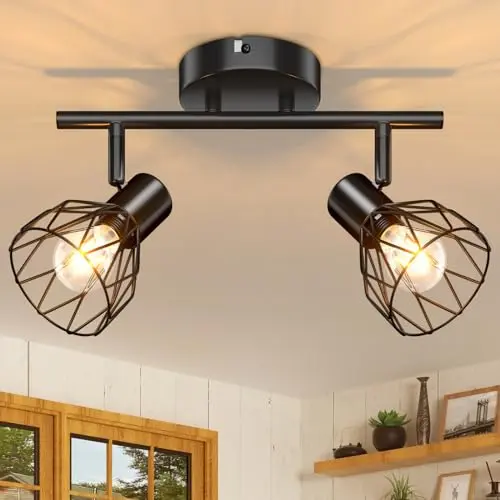 Kimjo LED Deckenstrahler, schwenkbar, 2-flammig, schwarz, E14 – perfekt für Wohnzimmer, Küche und Schlafzimmer