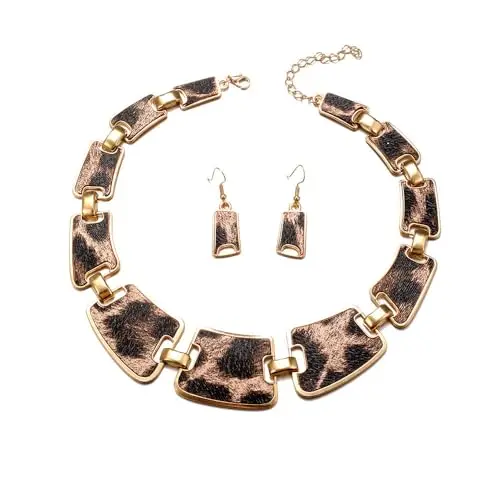 Leoparden-Schmuckset für Damen – Halskette und Ohrringe, Boho-Design, Party-Zubehör für Braut und Abschlussball