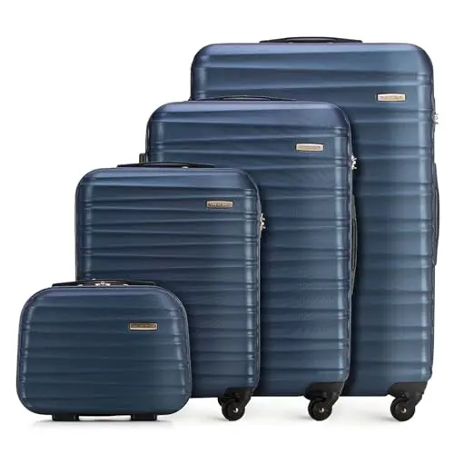 WITTCHEN 4er Hartschalen Kofferset, Trolleys mit 4 Rollen, Handgepäck, Marineblau