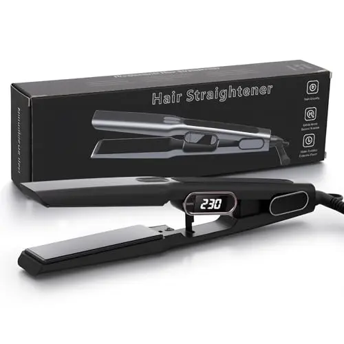 Layhou Glätteisen mit PTC-Keramikheizung und LCD-Temperaturregelung, reduziert Frizz für glattes Haar, ideal für Reisen, Schwarz