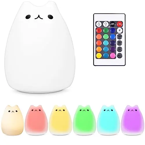 Navaris LED Nachtlicht Katze mit Fernbedienung, RGB Farbwechsel, Baby Nachttischlampe, Weiß