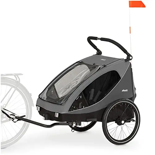 Hauck Dryk Duo Fahrradanhänger & Kinderwagen, grau, für 2 Kinder bis 4 Jahre, faltbar, mit XL Stauraum, für Fahrrad & E-Bike