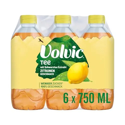 Volvic Zitronen-Tee – Erfrischungsgetränk aus Schwarztee – Zuckerreduziert – 6 x 0,75 l