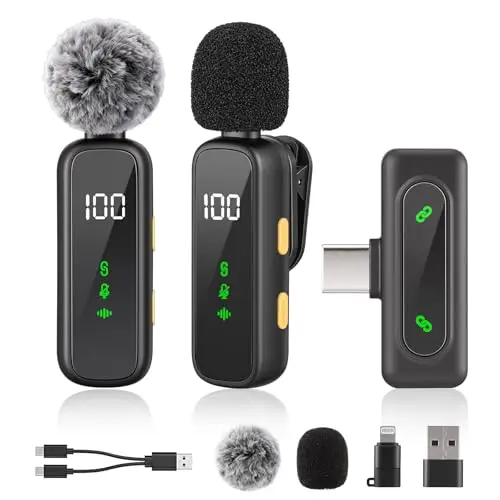 Mini-Mikrofon für Handy mit Batterie-Display Lavalier Wireless Mikrofon