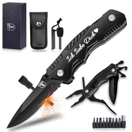 Multitool Taschenmesser 21 in 1 - Valentinstagsgeschenk für Männer, Ehemann & Partner, ideal für Outdoor und Camping