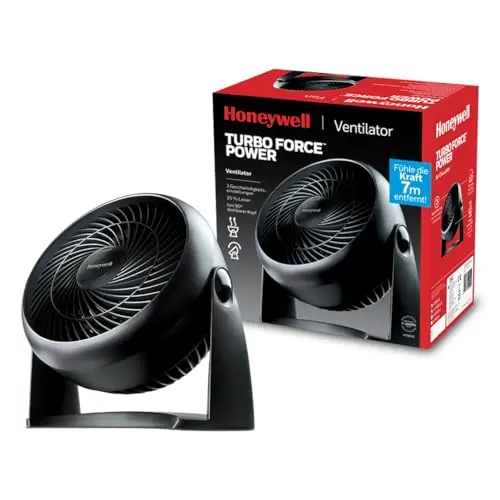 Honeywell TurboForce Turbo-Ventilator, Schwarz, 3 Geschwindigkeiten, verstellbarer Neigungswinkel bis 90°, Wand- oder Tischmontage