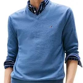 Tommy Hilfiger Herren Pullover V-Ausschnitt, Petrol Blue, Größe M