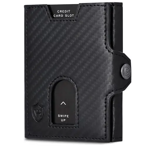 VON HEESEN Slim Wallet mit RFID-Schutz, Münzfach & Kartenetui aus Echtleder, schwarz, klein für Herren und Damen