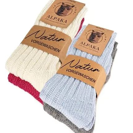 YESWEL 4 Paar Alpaka Wollsocken, Atmungsaktive und Extra Warme Thermosocken für Herren und Damen (Mehrfarbig 04, Gr 43-46)