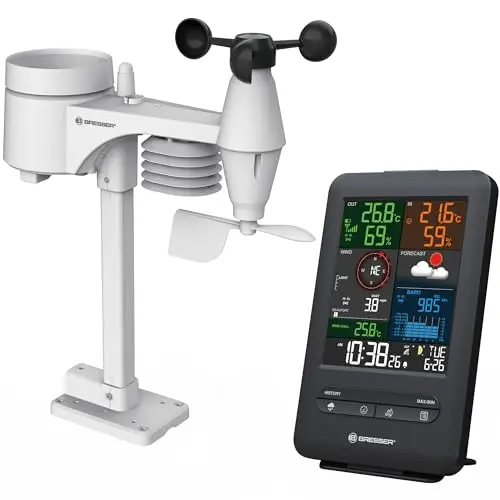 Bresser 7002525 Wetterstation Funk 5-in-1 mit großem Farbdisplay, Schwarz