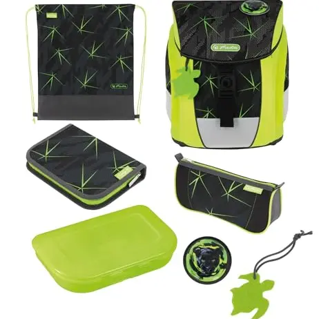 Herlitz mitwachsender Schulranzen FiloActive Wild Life Neongrün 19 l für Jungen und Mädchen