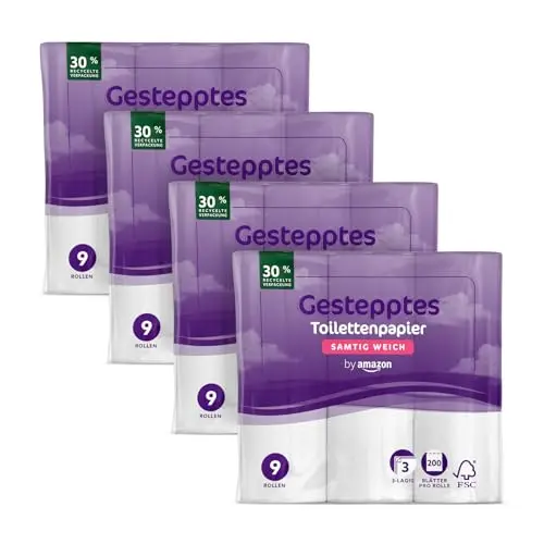 Toilettenpapier 3-lagig, Samtig Weich, 36 Rollen (9 Rollen, 4-er Pack), FSC-Zertifiziert