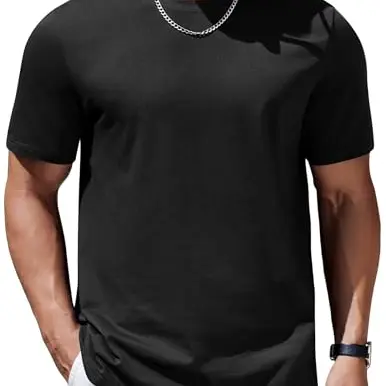 COOFANDY Herren T-Shirt Rundhals Kurzarm Einfarbiges Basic Tee Schwarz L