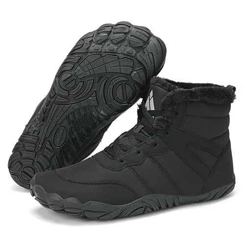 Mishansha Barfußschuhe Unisex für Winter - Warm Gefüttert, Rutschfest, Schwarz, Größe 39 EU