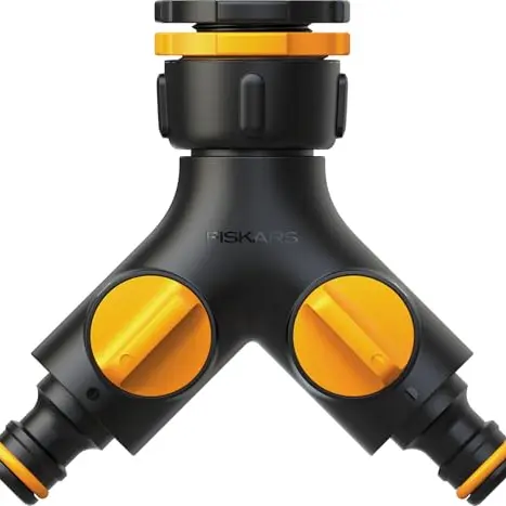 Fiskars 2-Wege-Ventil Multi, On/Off, passend für 3 Gewindegrößen (Ø 21 mm, 26,5 mm, 33,3 mm), Schwarz/Orange