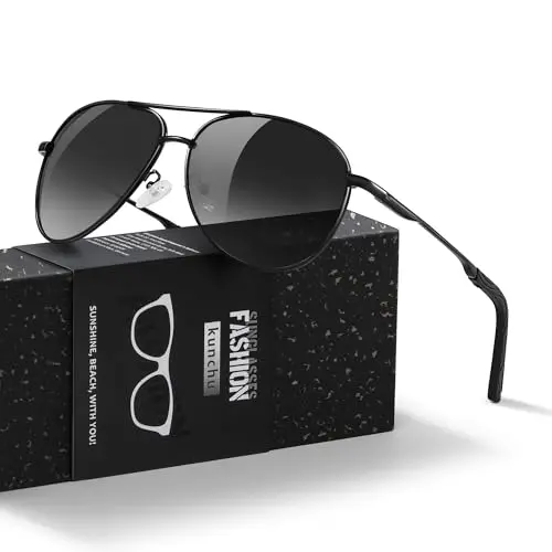 Kunchu Sonnenbrille Herren Damen Unisex UV400 Schutz Schwarz Grau Fliegerbrille