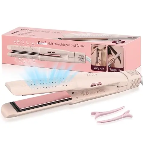 2-in-1 Haarglätter und Lockenstab, 4 Temperaturstufen, Kaltluftfunktion, Negativ-Ladung, für alle Haartypen, Mehr Glanz