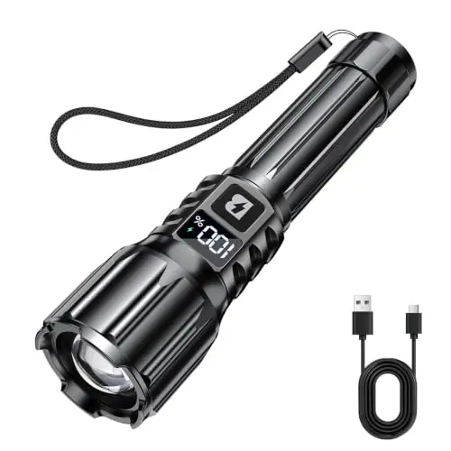 BUCASA Aufladbare LED-Taschenlampe, Schwarz