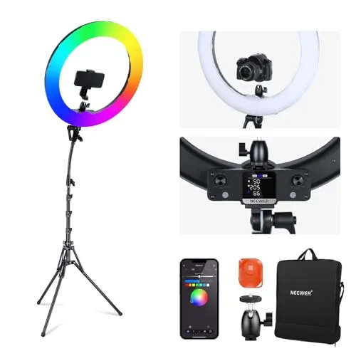 NEEWER 18" RGB LED Ringlicht mit Ständer und Telefonhalterung, 42W dimmbar, für Selfie, TikTok, Vlog