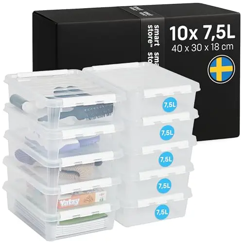 SmartStore - 10x Aufbewahrungsbox Classic 7,5L | Stapelbare Box mit Deckel | Lebensmittelecht | 10 Jahre Garantie