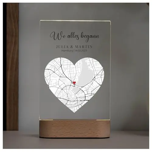 Geschenkfreude Bild Koordinaten aus Acryl 20x15 cm - personalisierte Karte für Valentinstag und Jahrestag