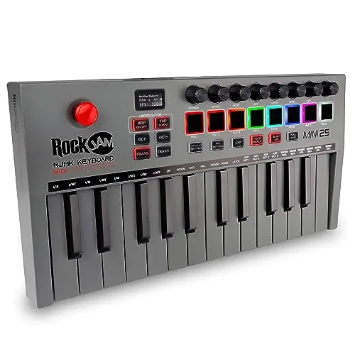 RockJam 25-Key USB & Bluetooth MIDI Keyboard Controller with 8 Drum Pads