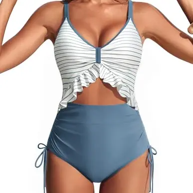 Hanna Nikole Damen Bauchweg Badeanzug mit Hoher Taille und verstellbarem Schultergurt