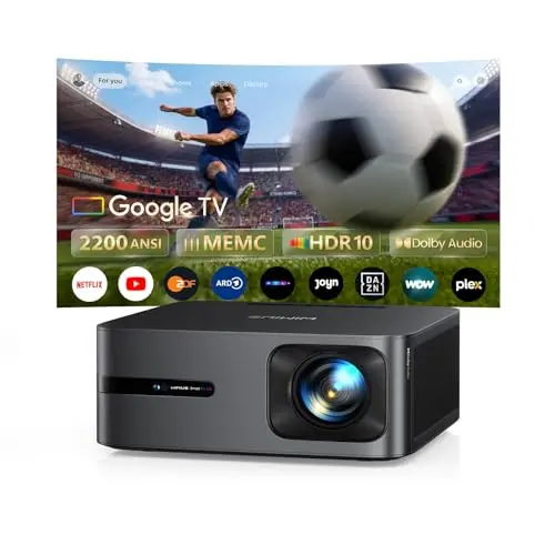 4K Beamer mit Google TV, Dolby Audio, HDR, Smart, WiFi6 & Bluetooth, HDMI 2.1 – Heimkino-Projektor