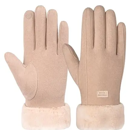 FORVEVO Damen Winterhandschuhe mit Fleece, warme Touchscreen Handschuhe für Outdoor und Skifahren (Khaki)
