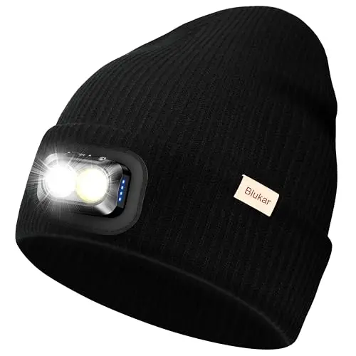 Blukar LED Beanie Beleuchtete Mütze mit 5 Lichtmodi, Wiederaufladbar, Warm und Stylisch für Damen und Herren