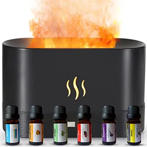 Luftbefeuchter Flame Diffuser Set mit 6 ätherischen Ölen und 7 Farben - Aroma Diffusor für Duftöle