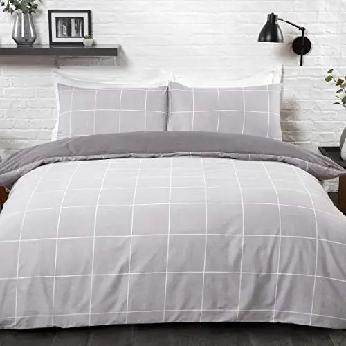 Sleepdown Karierter Bettdecken- und Kissenbezug, King Size, Grau