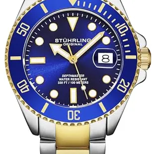 Stuhrling Original Herren Taucheruhr – 100 m wasserdicht, Edelstahl, Schweizer Quarzwerk, Luminous, perfekte Sport- und Alltagsuhr