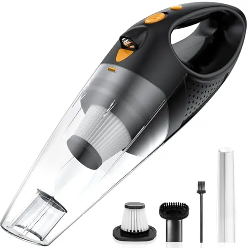 Powools Kabelloser Handstaubsauger - Tragbarer Mini-Staubsauger mit Schnellladetechnologie, Orange