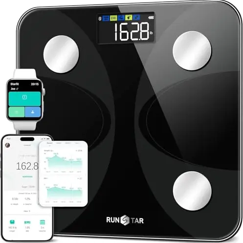 RunSTAR Körperfettwaage mit App, großes Display, 180 kg/400 lbs, digitale Personenwaage mit 13 Körperwerten
