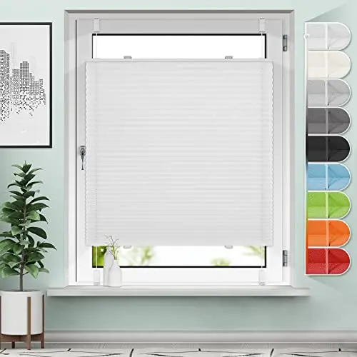 Sanfree Plissee ohne Bohren, Klemmfix, Weiß, 60x110 cm, Faltrollo für Fenster & Tür
